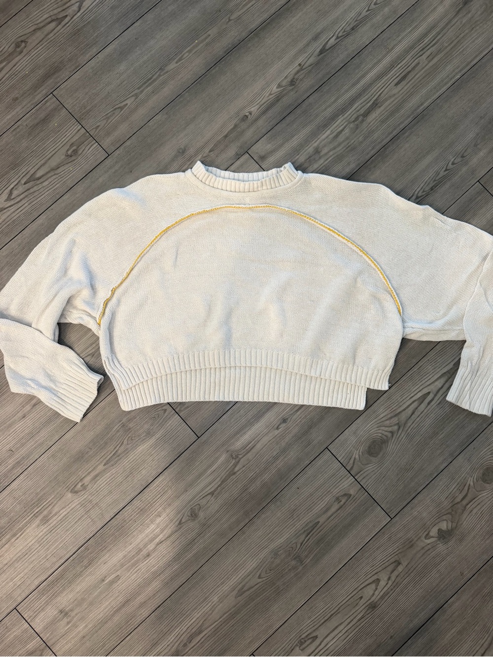 BDG Cream Cropped Crew Sweater with Gold Trim Size XS